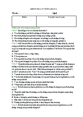 Kiểm tra 15 phút môn Giáo dục công dân 6 (Sách Cánh Diều)